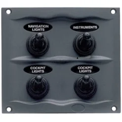 BEP Strömpanel, 4 Strömbrytare, Vattentät, 12V/24V, Svart, 7