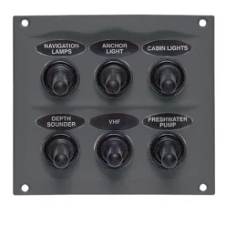 BEP Strömpanel, 6 Strömbrytare, Vattentät, 12V/24V, Svart, 7