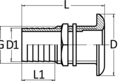 Bottenventil i gul mässing med slanganslutning 3/4"x 24 mm