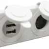 Cigarettändaruttag + dubbelt USB-uttag, vitt