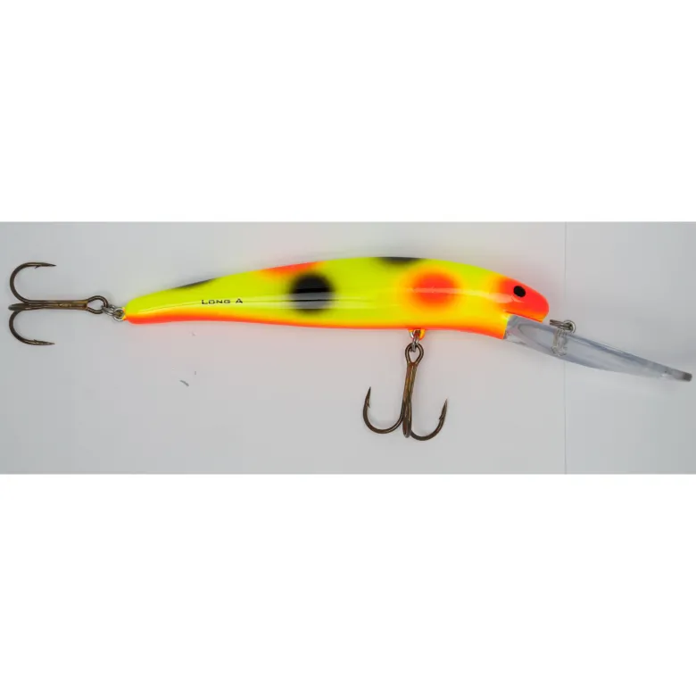 25 Deep Long A Djupgående Wobbler 12 cm Yellow Orange Black Spots