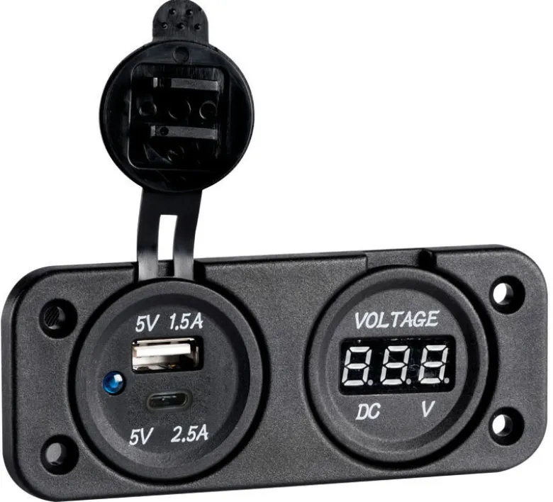 Digital infälld voltmeter + dubbel USB A-C