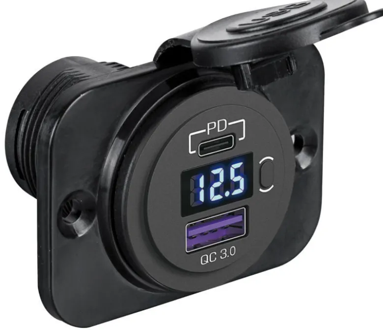 Digital voltmeter + dubbelt USB-uttag typ A+C