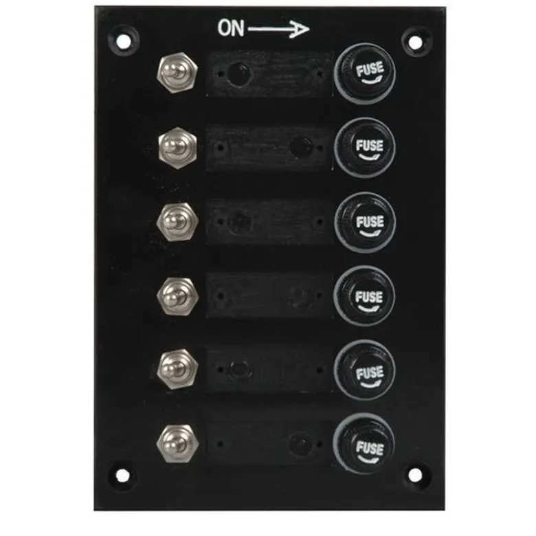 Elpanel 6 kontaker och 6 Säkringar 113x164 mm Svart 10A