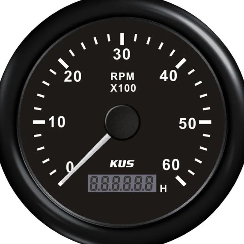 Kus varvräknare diesel 0-6000 0.5-250 med tim. svart 12/24V Ø