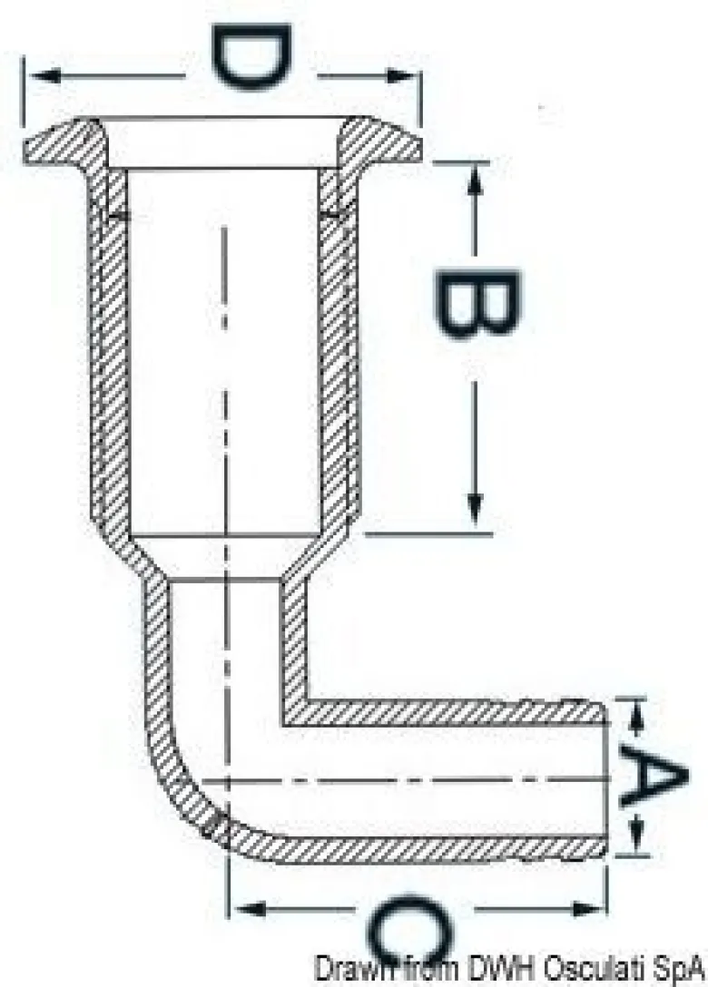 Nylon skrovgenomföring 1" 20 mm med SS-front och 90° adapter