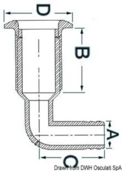 Nylon skrovgenomföring 1" 20 mm med SS-huvud 90° adapter