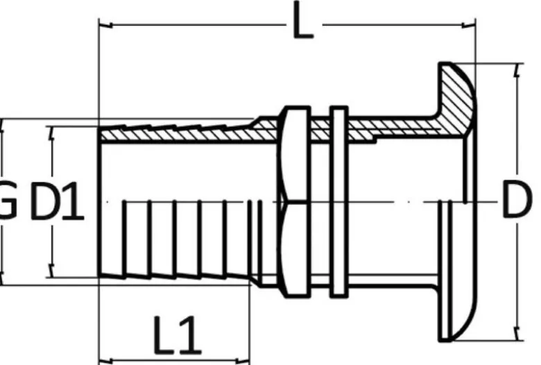 Skrovgenomföring i förkromad mässing 3/4" x 24 mm