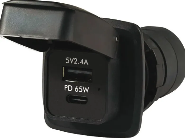 Vattentätt USB-A + USB-C PD65W-uttag
