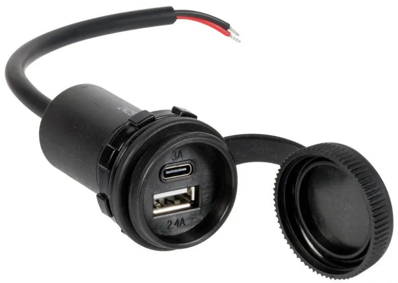 Vattentätt USB-A + USB+C-uttag med lock